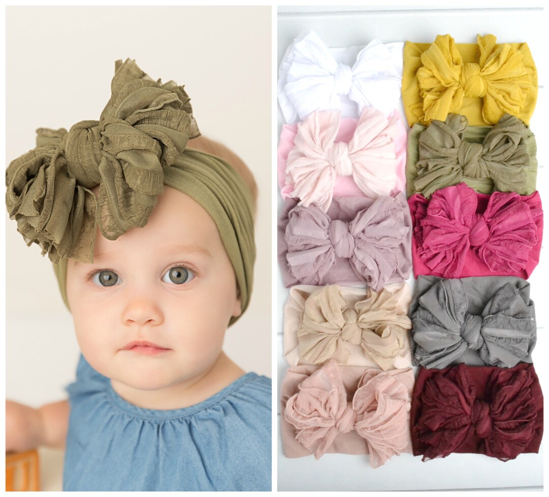 Big Ruffle Bow Nylon Headband Baby Headbands Newborn Etsy