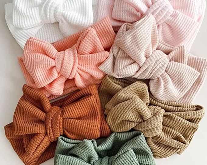 Bow Baby Headband, Waffle Oversized Bow Headband, Baby Bow Turban, Baby