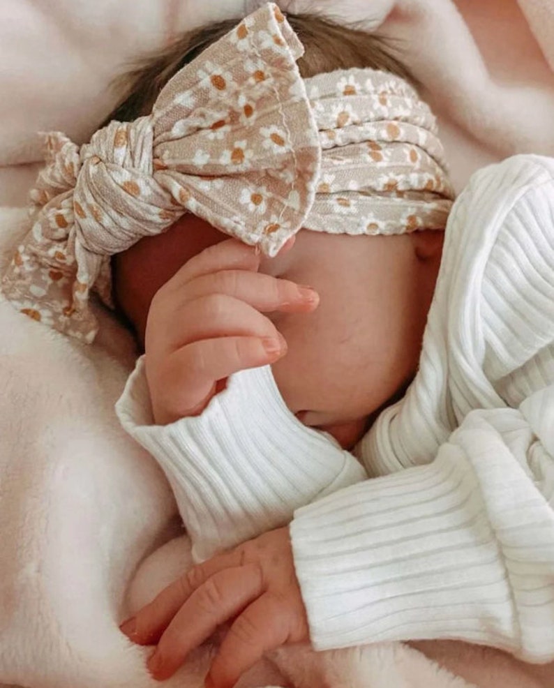 Bow baby headbands, Cable knit baby headbands, newborn baby headbands, baby turbans, baby girl bows, ribbed baby headbands image 4