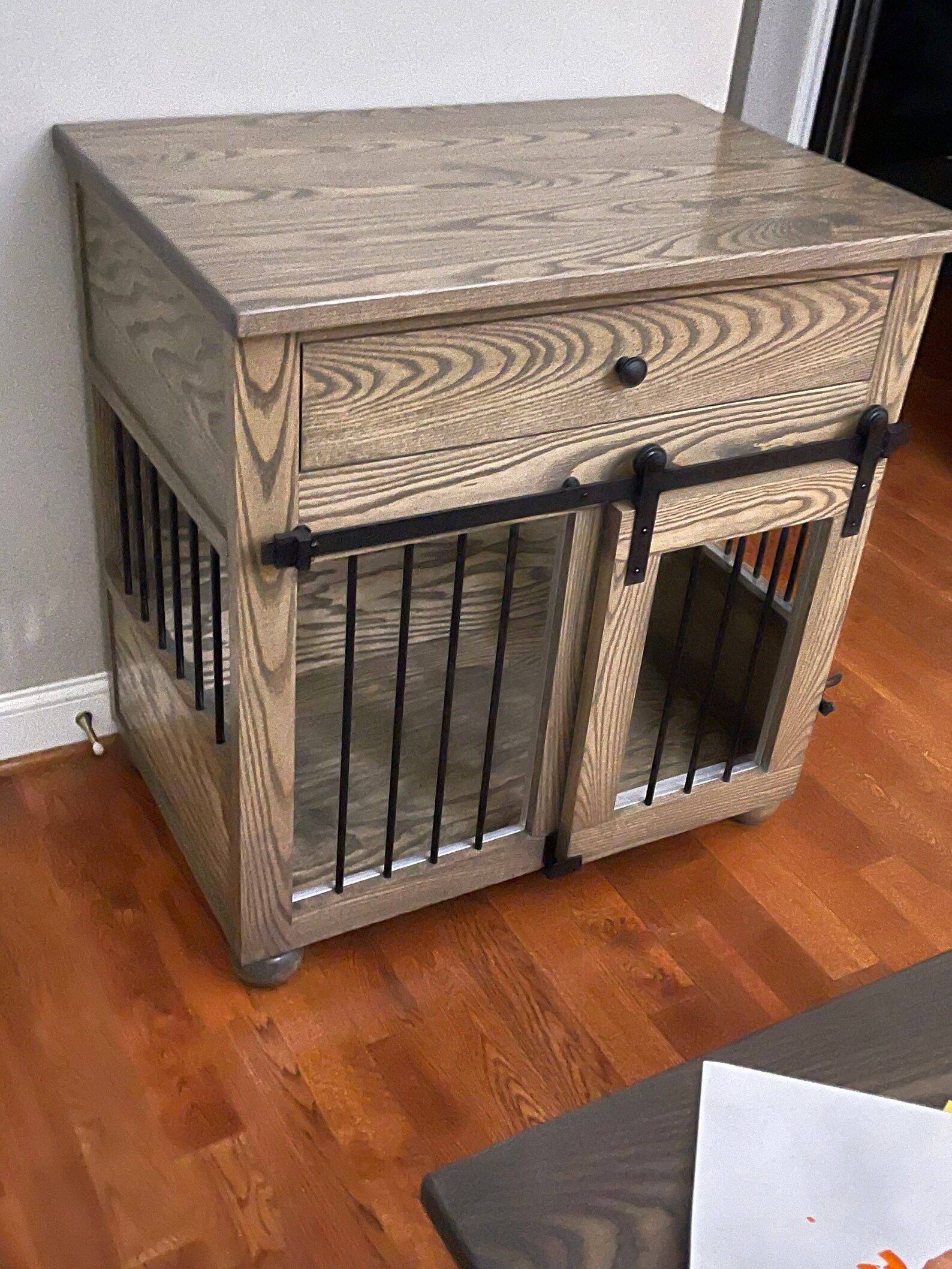 Dog Crate Furniture / Ash Sliding Barn Door Doggie Lair / Dog Etsy