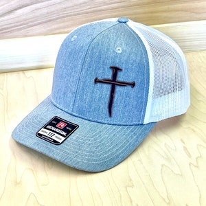 Men&#39;s trucker hat/ three nails hat/cross hat/Christian clothing/men&#39;s jesus hat/religious hat/three nails cross/ gift for him/gift for dad