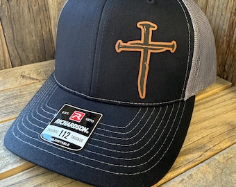 Men's Leather Cross Patch Trucker Hat – Religious Gift