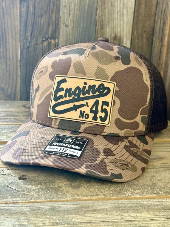 Personalized Firefighter Leather Patch Hat: Camo Trucker Cap