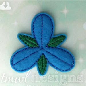 3 Petal Blue Troll Hair Flower Feltie Digital Design File - 1.75&quot;