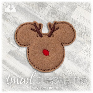 May include: Brown felt reindeer applique with red nose and embroidered antlers.