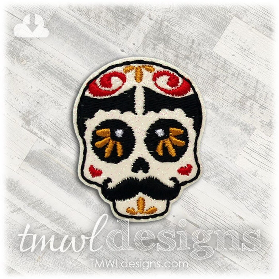 Sugar Skull Mustache A Feltie Digital Design File 1.75