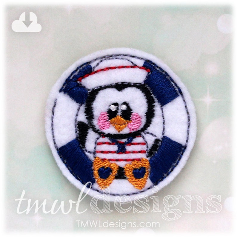 Penguin Sailor Feltie Digital Design File 1.75 image 1