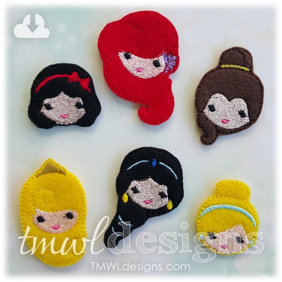 Emoji Princess Feltie Set A Digital Design Files - 1.75"