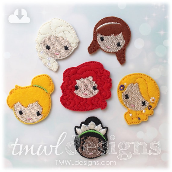 Emoji Princess Feltie Set B Digital Design Files - 1.75"
