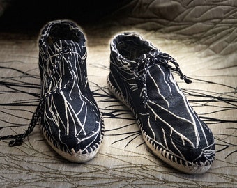 Made to order. Limited edition Women's High tops, espadrilles shoes handmade, Booties, Wearable Art,  Ankle Boots