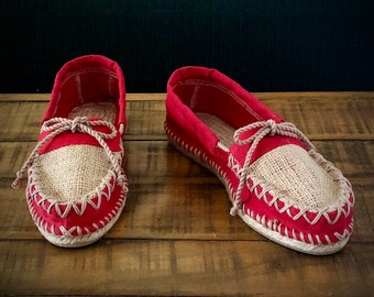 Made to Order Red shoes Handmade Shoes Espadrilles Wearable Art Sustainable Fashion Spanish Shoes Jute Fiber Art Green Shoes