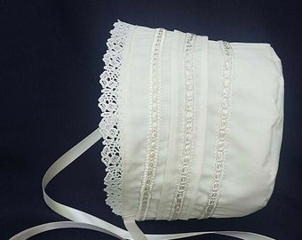 Boy/Girl Ivory/Cream- White Christening/Baptism /Wedding Bonnet Size 0-24 M