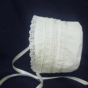 Boy/Girl Ivory/Cream- White Christening/Baptism /Wedding Bonnet Size 0-24 M