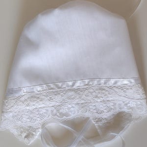 Baby Girl White Cotton Lace Christening/Baptism Bonnet/ Dedication/ Birthday Size  0-24 Months