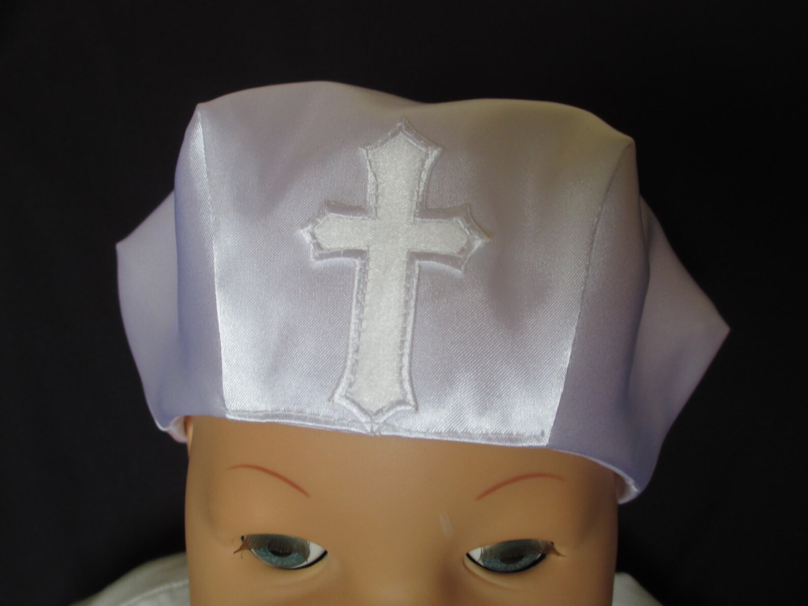 Baby Boy White Cross Satin Christening/baptism Cap Hat Size Etsy