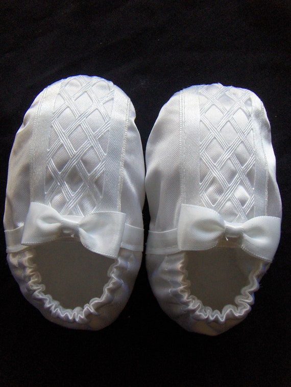 Reborn baby Boy White Satin Infant Christening Shoes booties