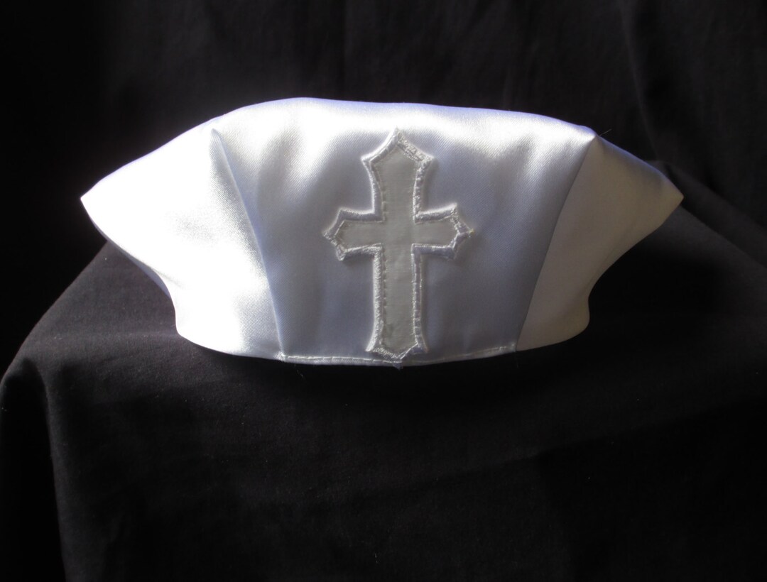 Baby Boy White Cross Satin Christening/baptism Cap Hat Size 018 M Etsy