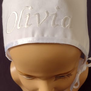 Baby Girl Boy White Personalized Embroidered Name Christening/Baptism Bonnet  Hat Size 0-24 Months