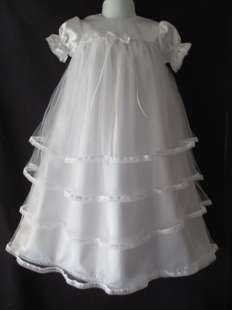 Baby Girl Satin Tulle Christening Gown Baptism Dress 03 36 Etsy