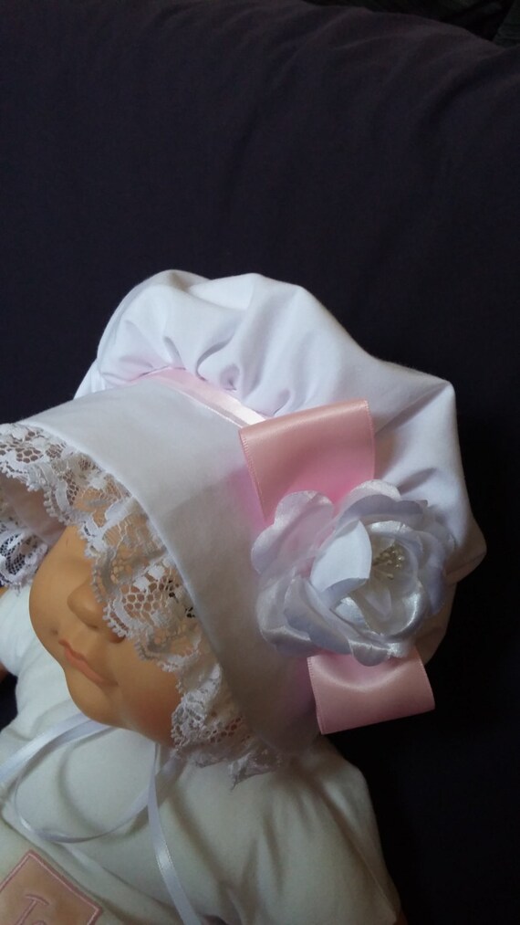 Baby Toddler Girls Prairie Style White Rose Bonnet //Sun Hat 3-12M 1-3 years