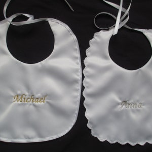 Christening/Baptism/Birth Personalized  Embroidered  White Satin Bib