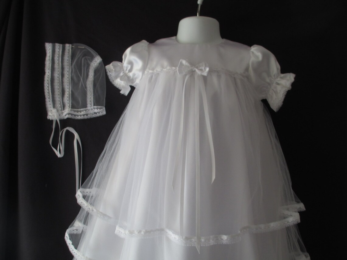 Baby Girl Satin Tulle Christening Gown Baptism Dress 03 36 Etsy