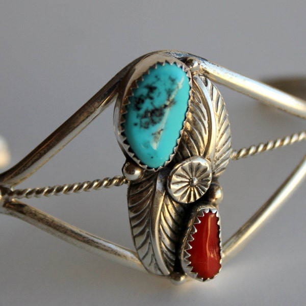 Vintage Sterling Silver Turquoise and Jasper Native American Bracelet