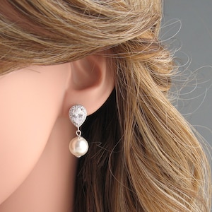 Swarovski Pearl Bridal Earrings: Zircon Drop, Stud or Clip-on