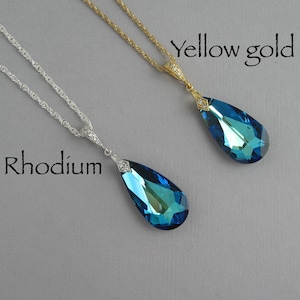 Genuine Swarovski necklace. Blue teardrop necklace. Swarovski blue pendant. Peacock necklace. Bridal necklace, bridesmaid necklace - CB181