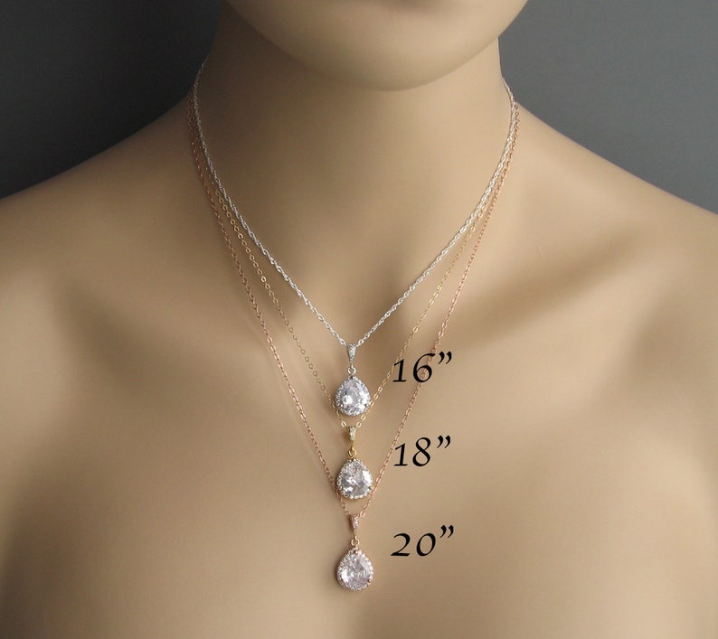 Stud Earrings Bridal Jewelry Yellow Gold Plated Clip Ons CB103 Gold Filled Chain Cubic Zirconia Clear Drop Necklace Bridesmaid Gift