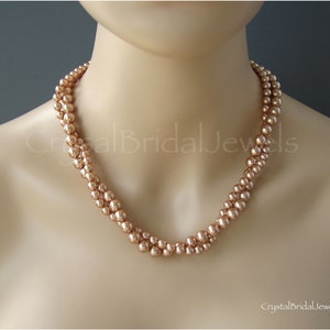 Genuine Swarovski Necklace, Rose Gold Pearl Necklace, Rose Gold Filled Necklace, Bridesmaid Gift, Gift For Her, Wedding Jewelry - CB163