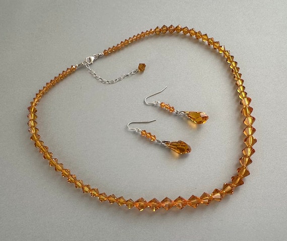 Swarovski Topaz Necklace Earrings Set. Yellow Swarovski Crystal Beaded Necklace. Yellow Topaz Earrings. Gift for Her CB186 Etsy
