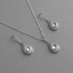 Teardrop Zirconia Bridal Jewelry Set: Rose Gold, Rhodium, Yellow Gold Plated