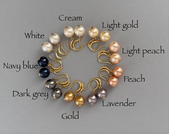 Bridesmaid gift, Genuine Swarovski Pearl Earrings, Navy Blue, Peach, Lavender, Gold, Grey, Gold Plated, Bridesmaid Gitr  Earrings - CB159