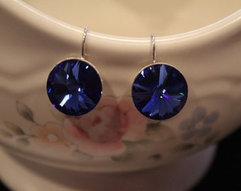 16mm Swarovski Earrings in Sapphire or Aquamarine