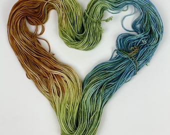 Hand Dyed Superwash Extrafine 17 micron Merino Wool Yarn, Light Worsted Yarn 'Liam's Landscape' Ready to Ship!