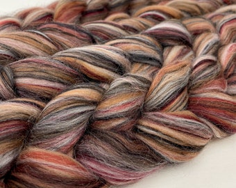 Signature Custom Blend  'Campfire' Combed Top Merino and Bamboo Beige Red Black White Roving Fiber for Hand Spinning, Felting; Ready to Ship