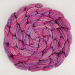 Blended 100% Merino Wool Combed Top 'Phoebe's Sister' Roving Fiber for Hand Spinning, Wet or Nuno Felting; Pinks and Purples; Ready to Ship!