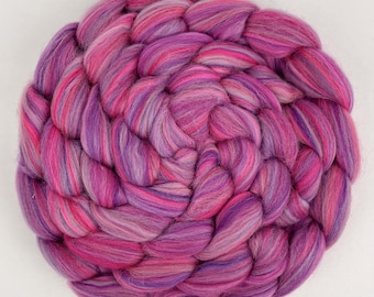 Blended 100% Merino Wool Combed Top 'Phoebe's Sister' Roving Fiber for Hand Spinning, Wet or Nuno Felting; Pinks and Purples; Ready to Ship!