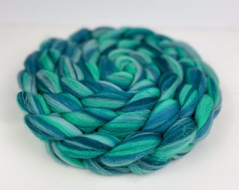 Blended 100% Merino Wool Combed Top 'Enchanted' Roving Fiber for Hand Spinning, Wet or Nuno Felting; Green, Blue, Mint Wool; Ready to Ship!