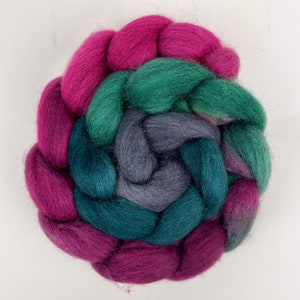 Hand Dyed Corriedale Wool Combed Top, Roving for Hand Spinning or Felting. 4oz. 'Gradient Practice' Pinks, greens, charcoal. Ready to Ship
