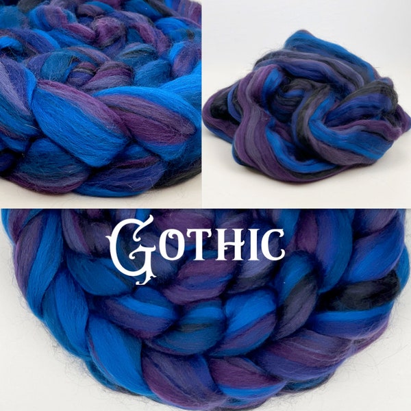 Signature Blend 'Gothic' Merino & Bamboo 4oz Combed Top Black, Blues, Navy, Purples; Hand Spinning or Felting Roving Fiber; Ready to Ship!
