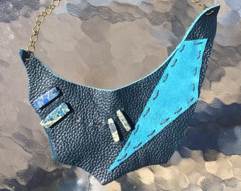 Recycled Leather African Inspired Bib Necklace