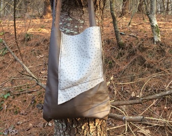 Recycled Leather Tote in Chocolate and Sand- Large