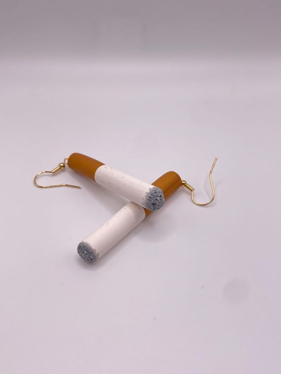 cigarette shaped Statement Earring | Handmade Polymer Clay | Realistic Cigarette Art | Fun  Novelty Jewelry Gift
