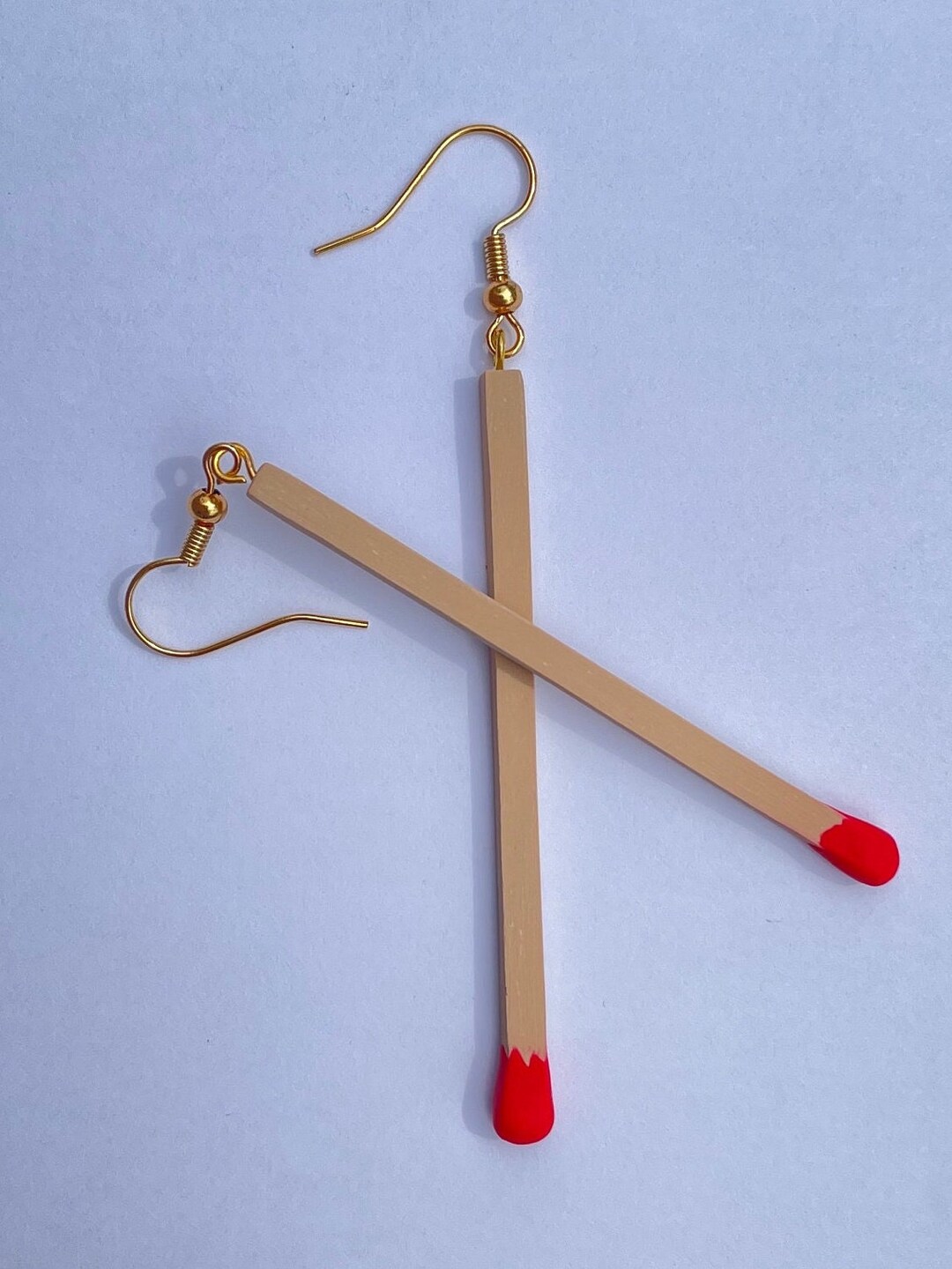 Red Dangle Matchstick Earrings Etsy
