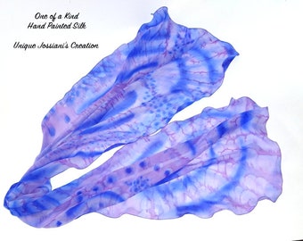 Lavender Wrap  Blues and Periwinkles, Unique Hand Painted Chiffon Shawl Coverup, Artisan Handmade, Hand Dyed, One of a Kind, Jossiani