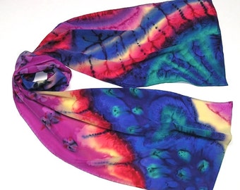 Hand Painted Silk Scarf, Rainbow Scarf, Multicolor Scarf, Unique Handmade, Unique Multicolor Scarf, Gem Colors Wrap, One of a Kind, Jossiani