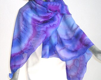 Hand Painted Silk Scarf, Purple Periwinkle, Purple Pink Scarf, Unique One of a Kind, Artist Handmade, Jossiani.