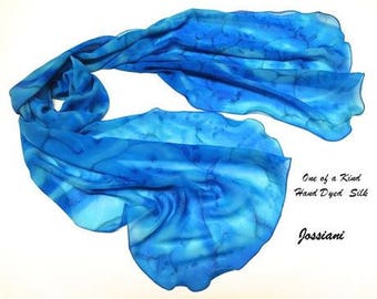 Blue Silk Shawl, Made to Order only, Hand Painted Silk, Aquamarine Wrap, Ocean Colors, Unique Hand Dyed by Jossiani.
